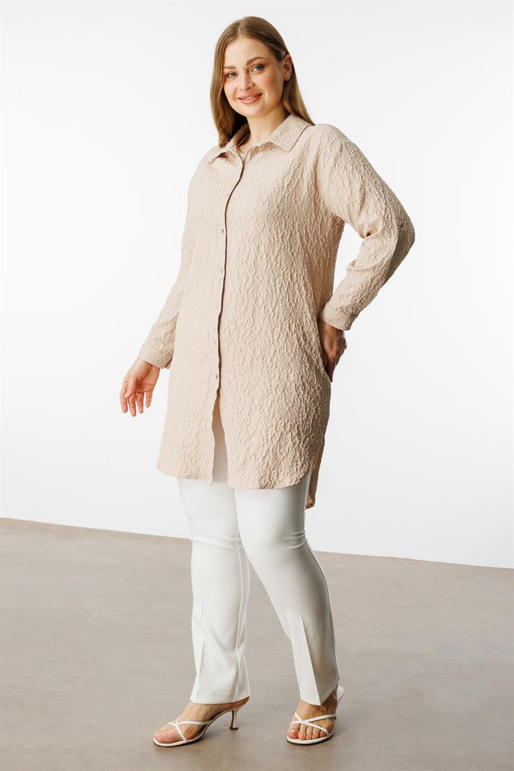 Modailgi  Gofre Kumaş Uzun Tunik Taş