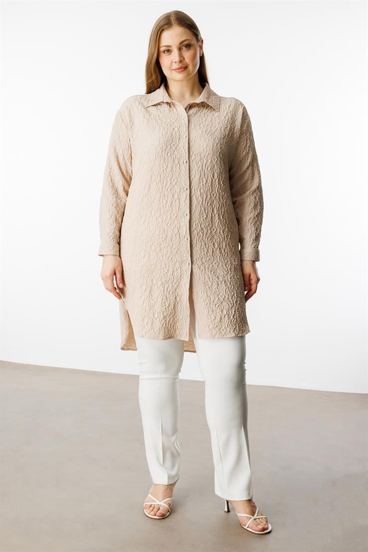 Modailgi  Gofre Kumaş Uzun Tunik Taş