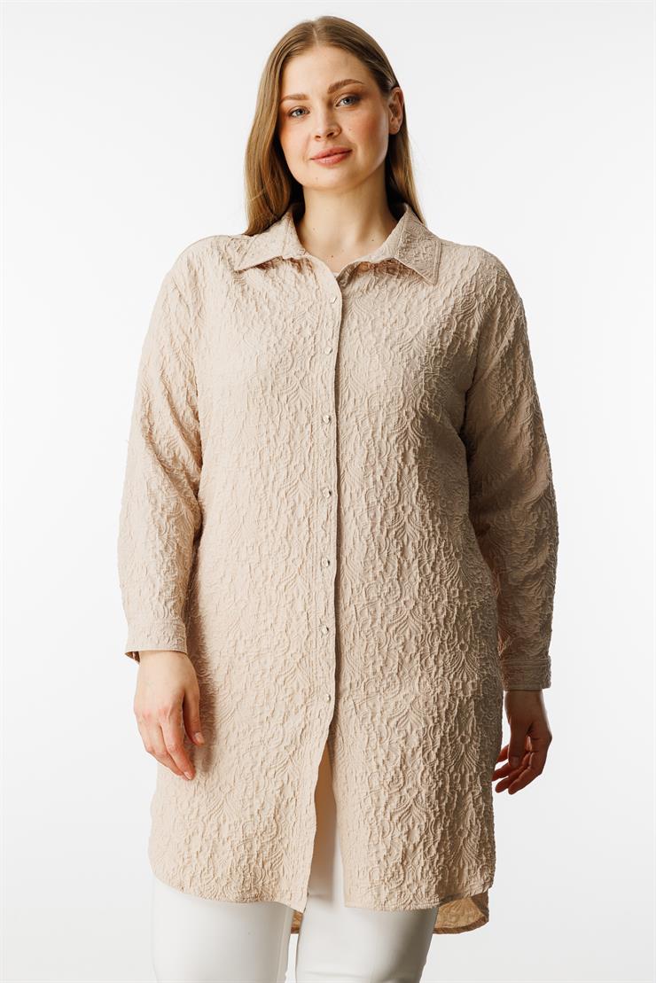 Modailgi  Gofre Kumaş Uzun Tunik Taş