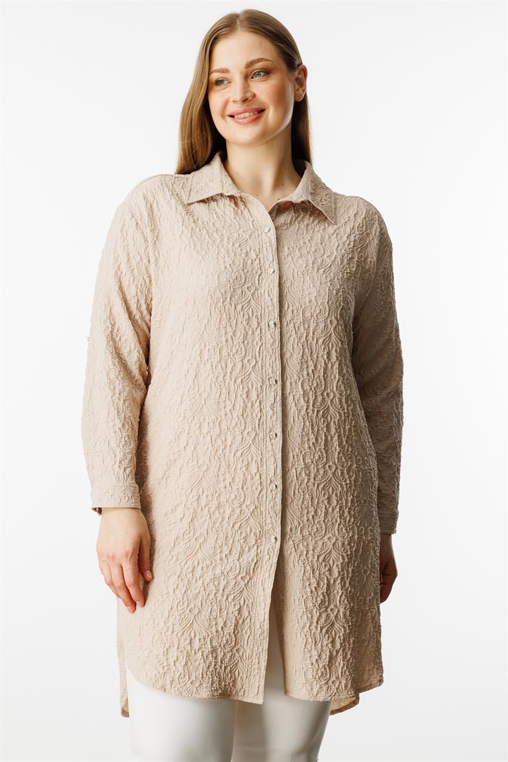 Modailgi  Gofre Kumaş Uzun Tunik Taş