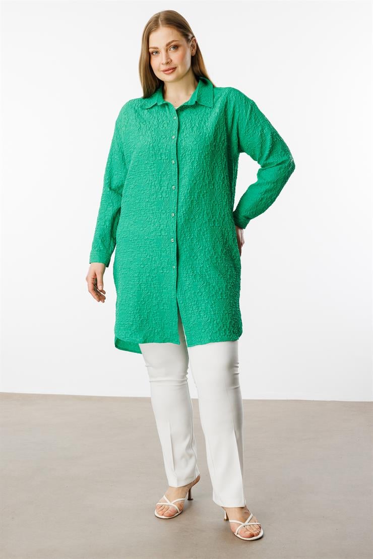 Modailgi  Gofre Kumaş Uzun Tunik Yeşil