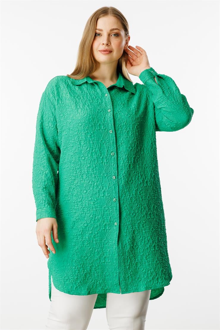 Modailgi  Gofre Kumaş Uzun Tunik Yeşil