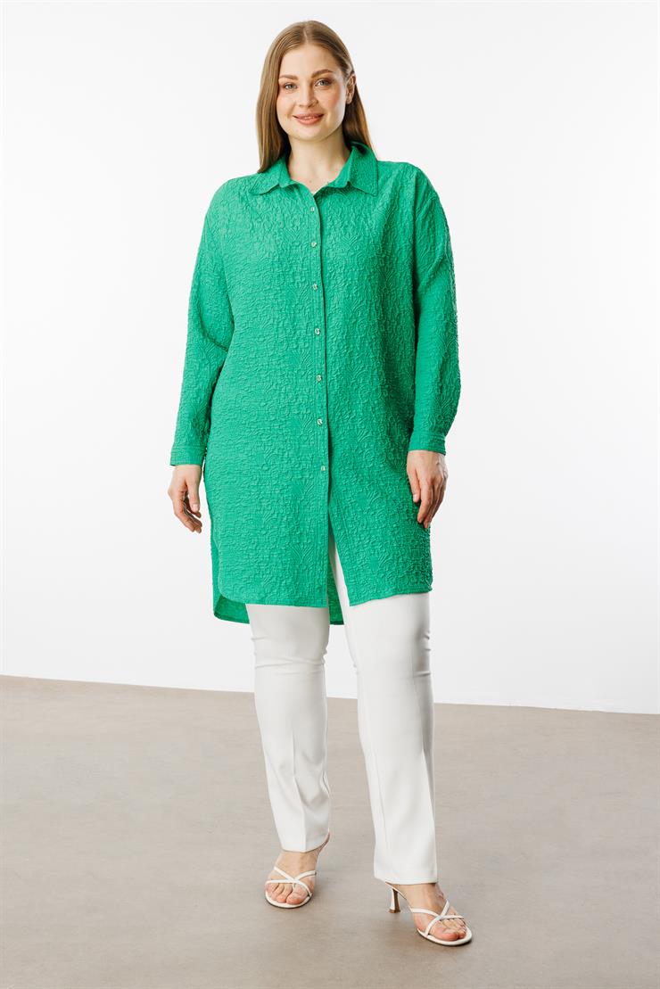 Modailgi  Gofre Kumaş Uzun Tunik Yeşil