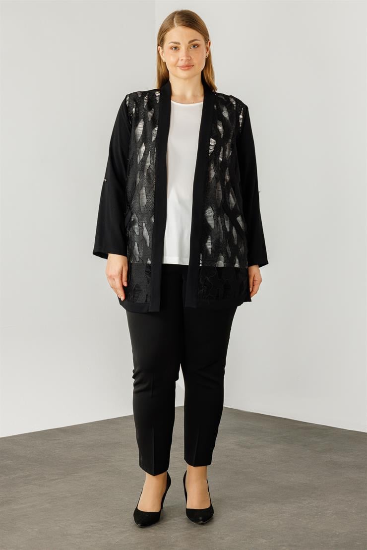 Modailgi  Güpür Detaylı İkili Takım Siyah