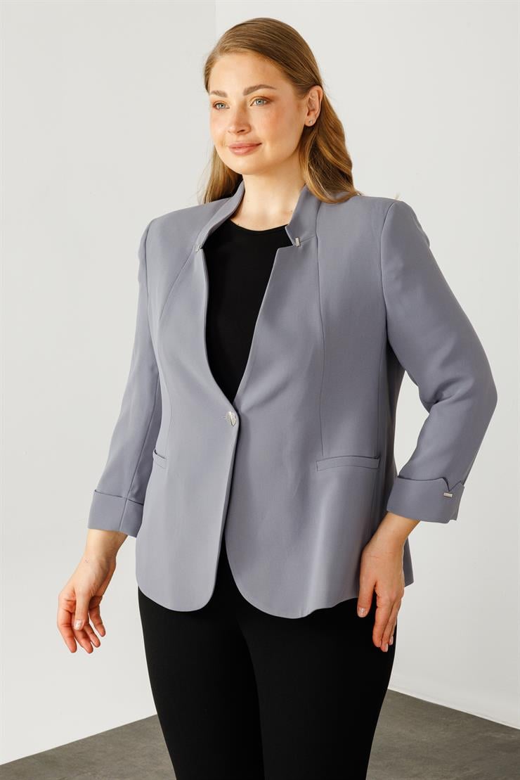 Modailgi  Hakim Yaka Tek Düğme Ceket Gri