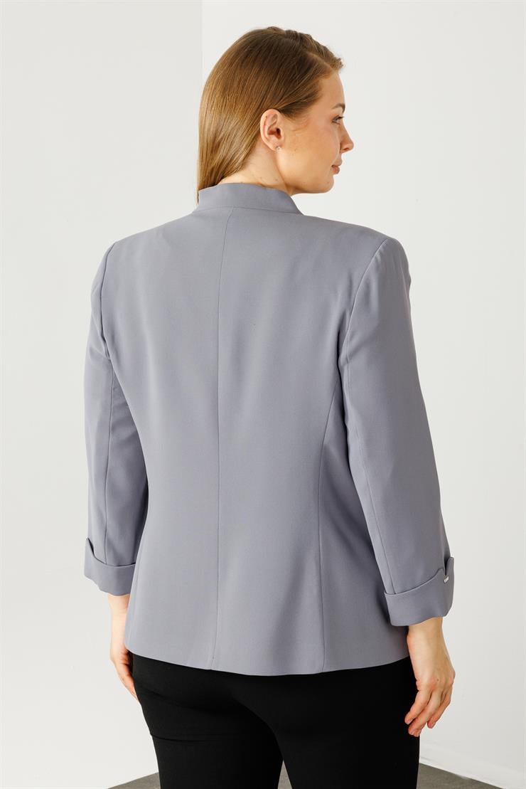 Modailgi  Hakim Yaka Tek Düğme Ceket Gri
