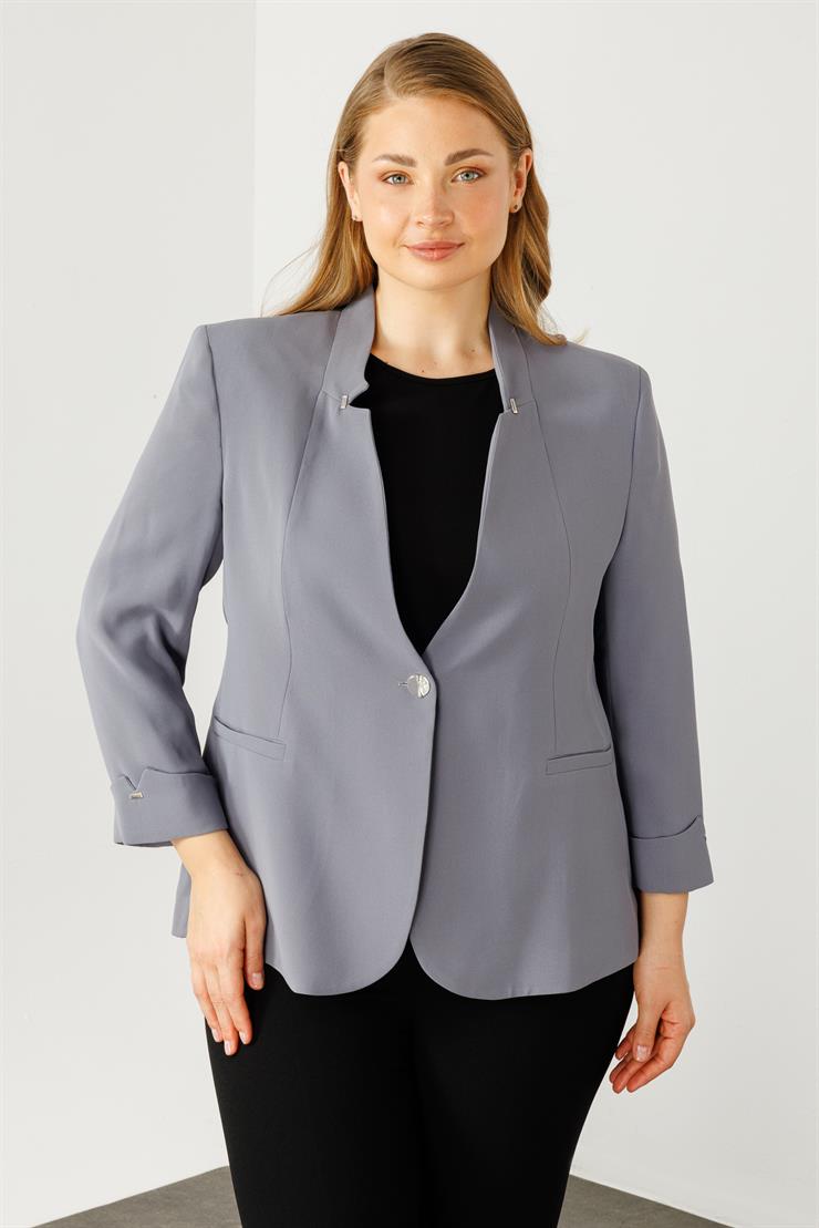 Modailgi  Hakim Yaka Tek Düğme Ceket Gri