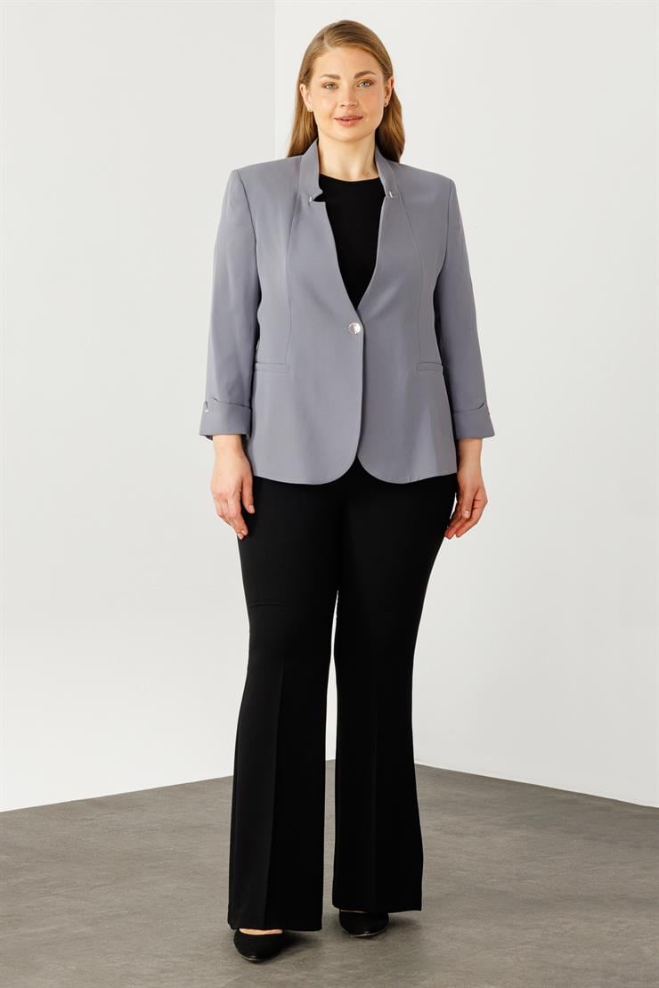 Modailgi  Hakim Yaka Tek Düğme Ceket Gri