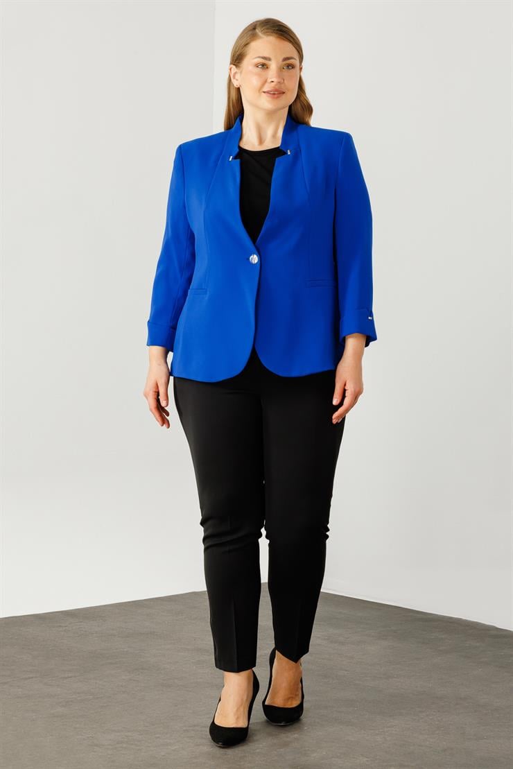 Modailgi  Hakim Yaka Tek Düğme Ceket Saks