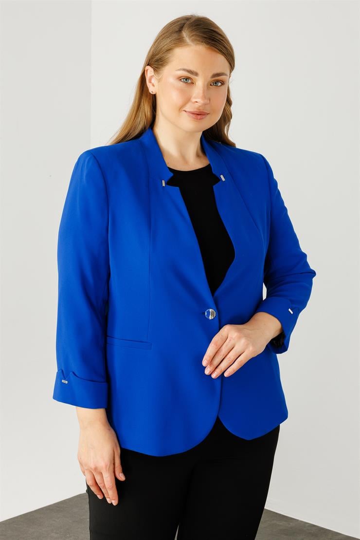 Modailgi  Hakim Yaka Tek Düğme Ceket Saks