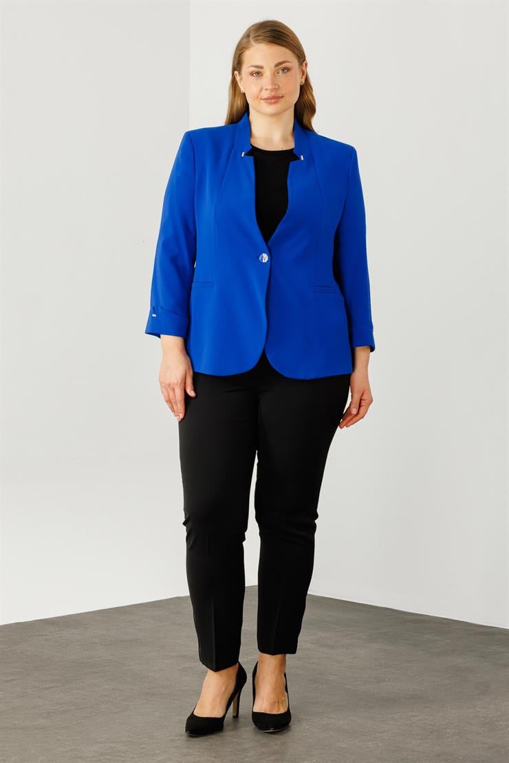 Modailgi  Hakim Yaka Tek Düğme Ceket Saks