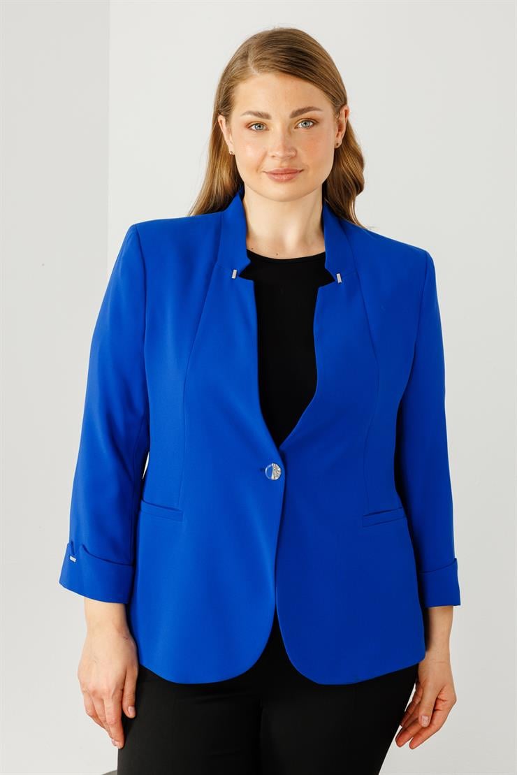 Modailgi  Hakim Yaka Tek Düğme Ceket Saks