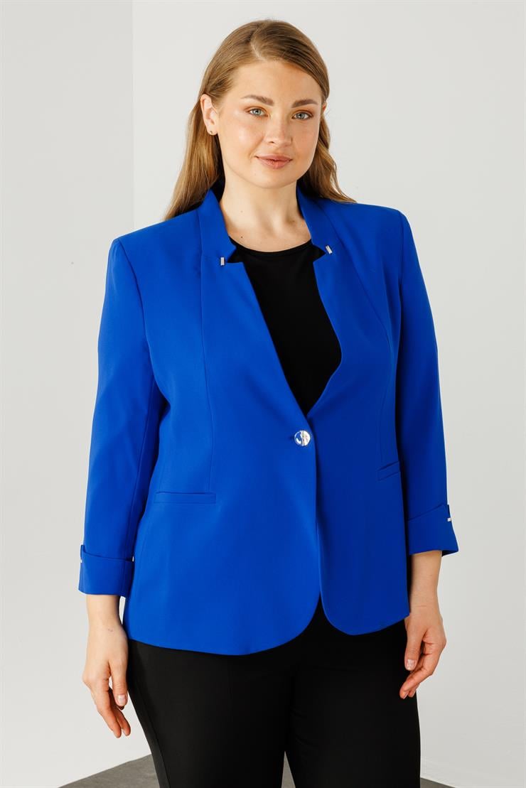 Modailgi  Hakim Yaka Tek Düğme Ceket Saks