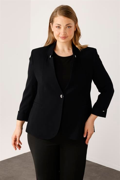 Modailgi  Hakim Yaka Tek Düğme Ceket Siyah