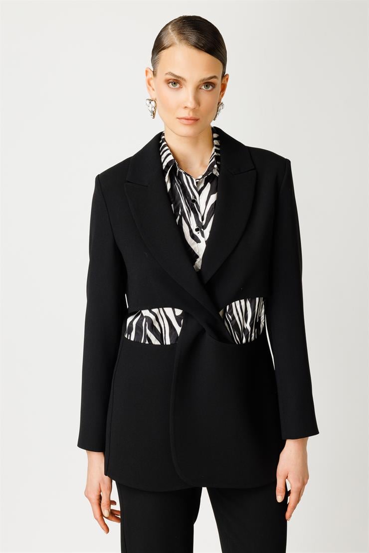 Modailgi  İç İçe Geçmeli Arkası Çıtçıtlı Ceket Siyah