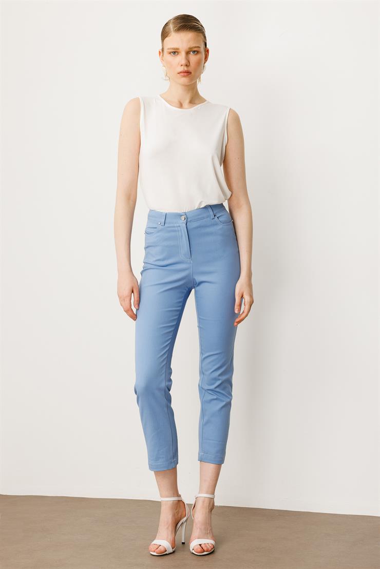 Modailgi  İç Kemeri Lastikli Spor Dikişli Bilek Boy Pantolon - 75202 Mavi