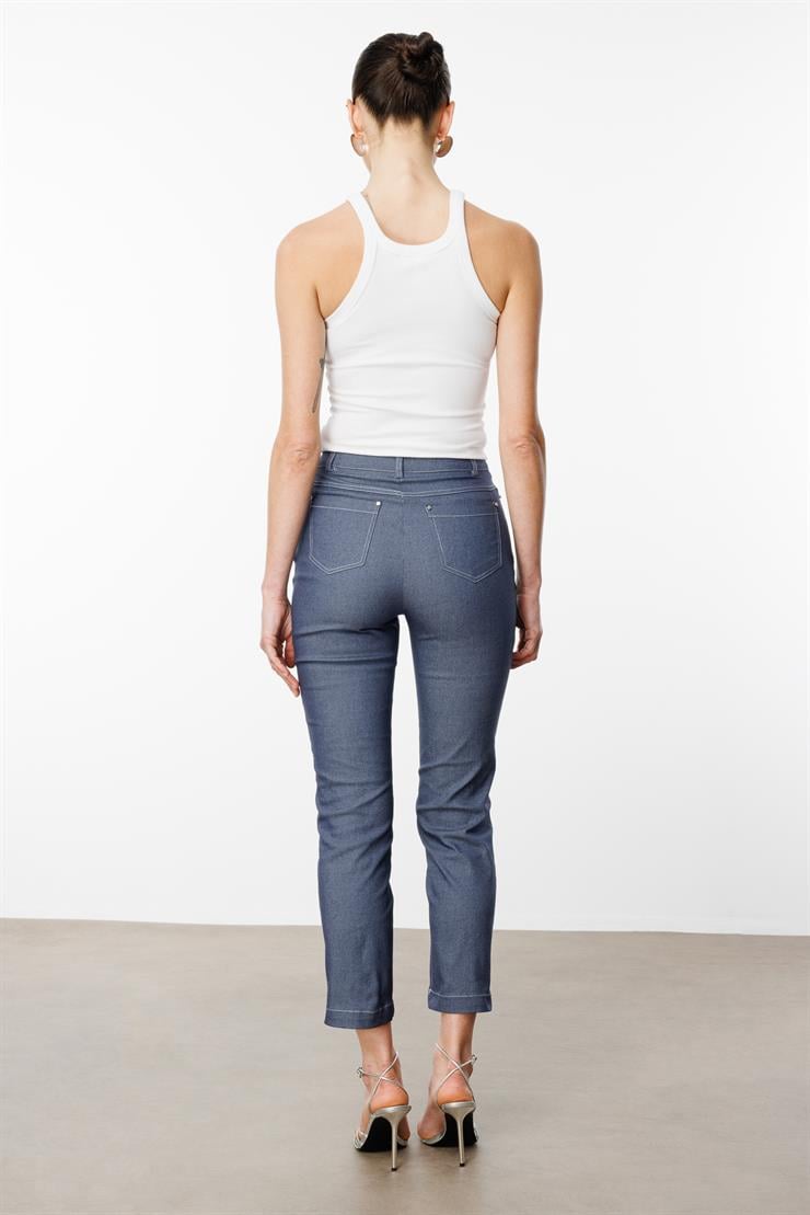 Modailgi  İç Kemeri Lastikli Spor Dikişli Bilek Boy Pantolon - 75202 İndigo