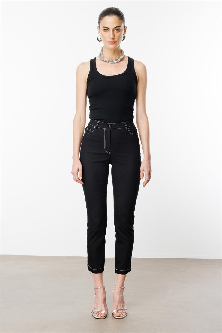 Modailgi  İç Kemeri Lastikli Spor Dikişli Bilek Boy Pantolon - 75202 Siyah