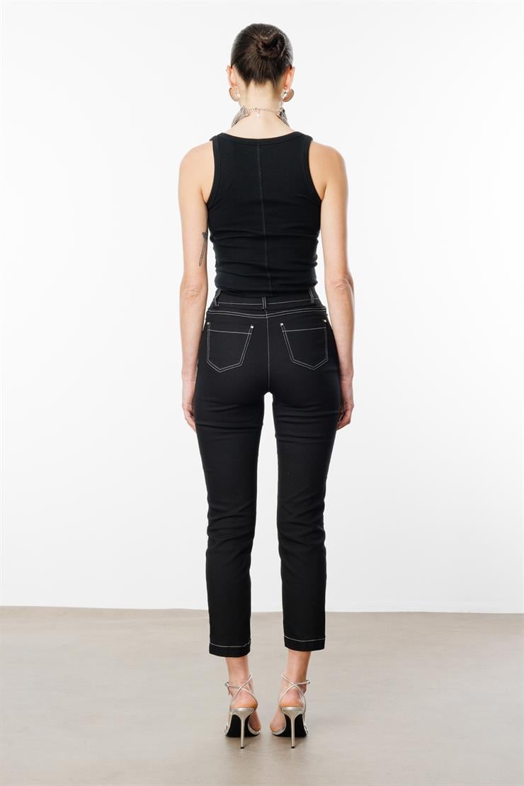 Modailgi  İç Kemeri Lastikli Spor Dikişli Bilek Boy Pantolon - 75202 Siyah