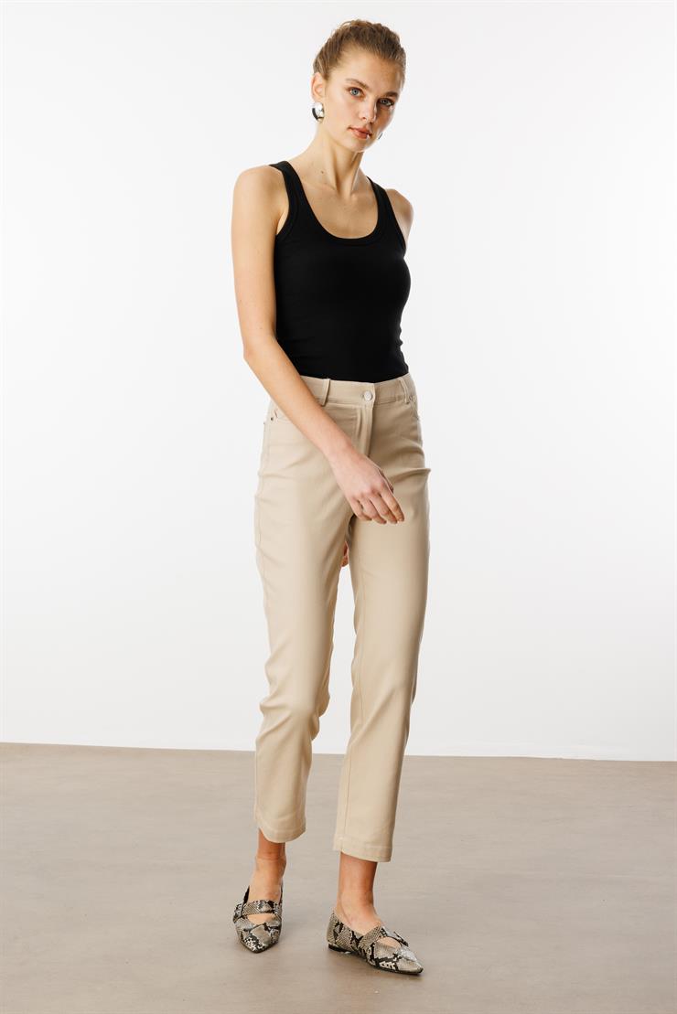 Modailgi  İç Kemeri Lastikli Spor Dikişli Bilek Boy Pantolon - 75202 Taş