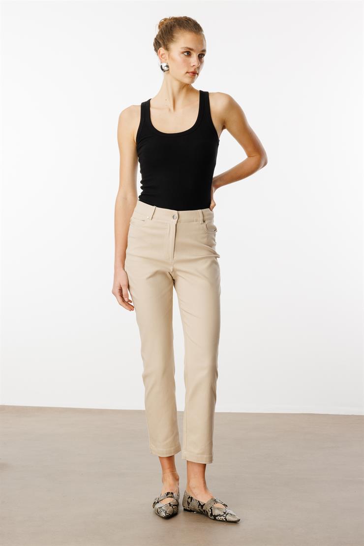 Modailgi  İç Kemeri Lastikli Spor Dikişli Bilek Boy Pantolon - 75202 Taş