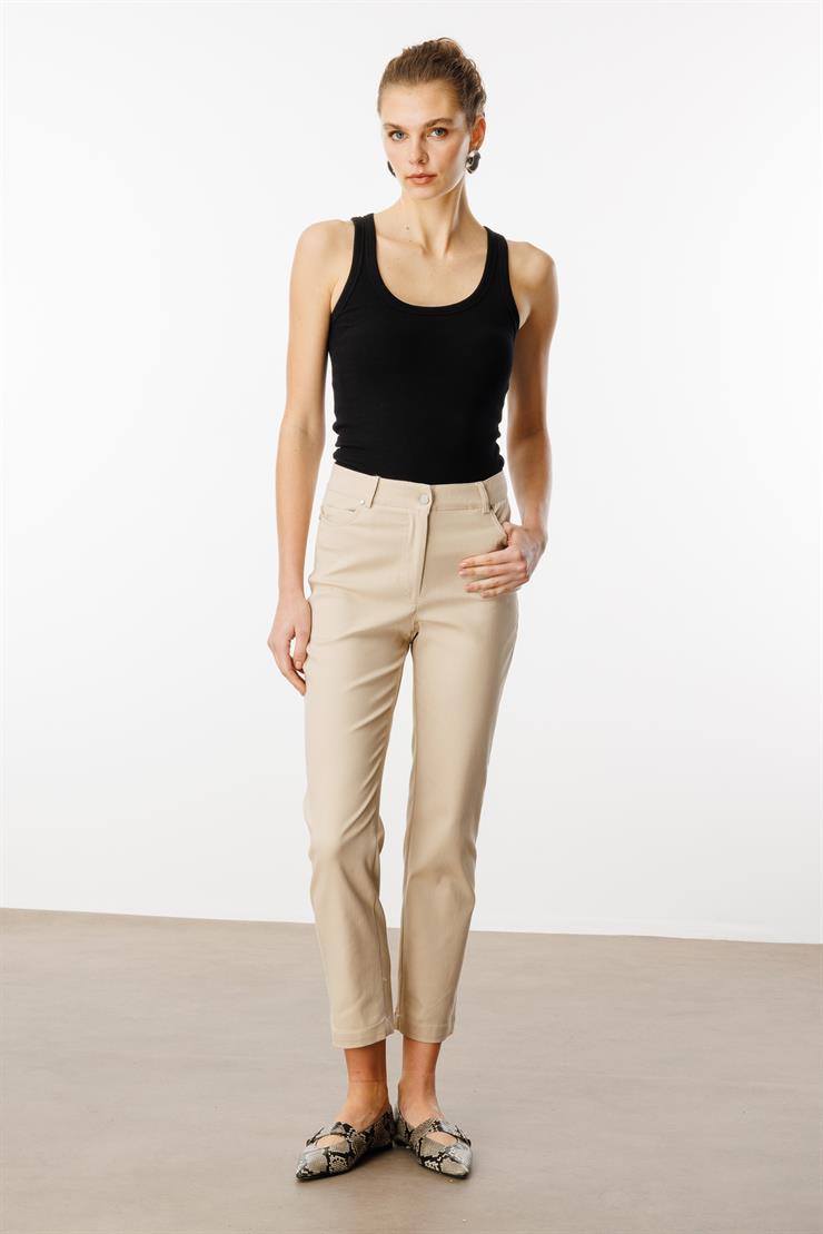 Modailgi  İç Kemeri Lastikli Spor Dikişli Bilek Boy Pantolon - 75202 Taş