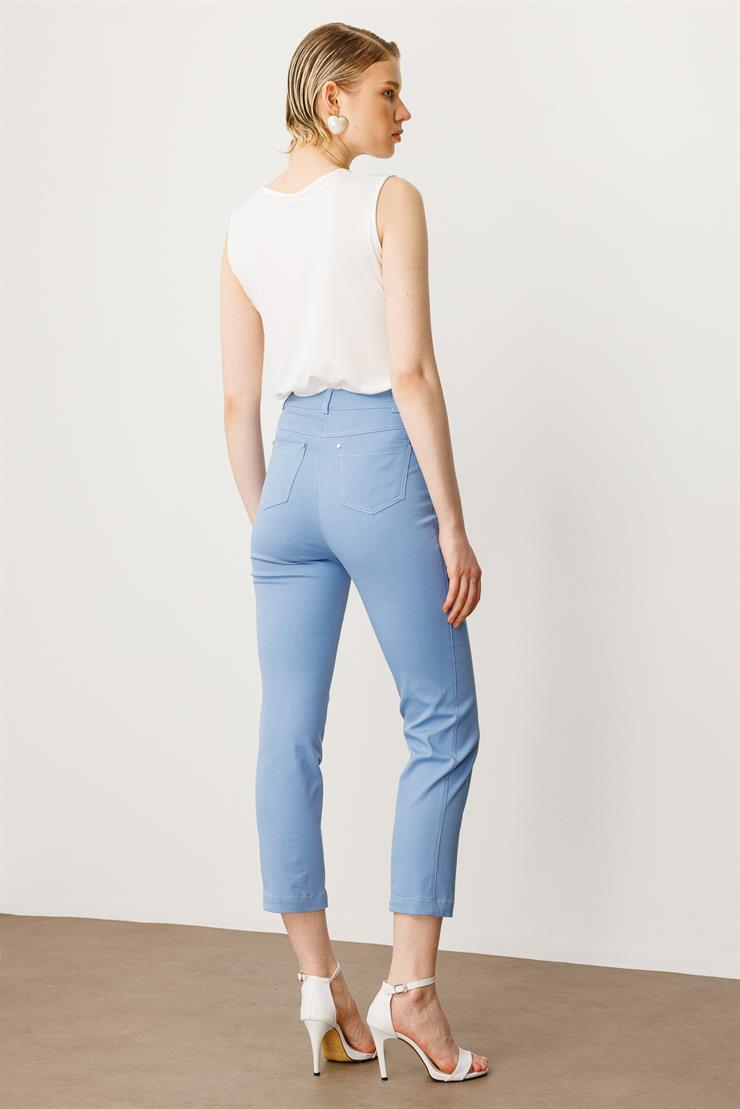 Modailgi  İç Kemeri Lastikli Spor Dikişli Bilek Boy Pantolon - 75202 Mavi