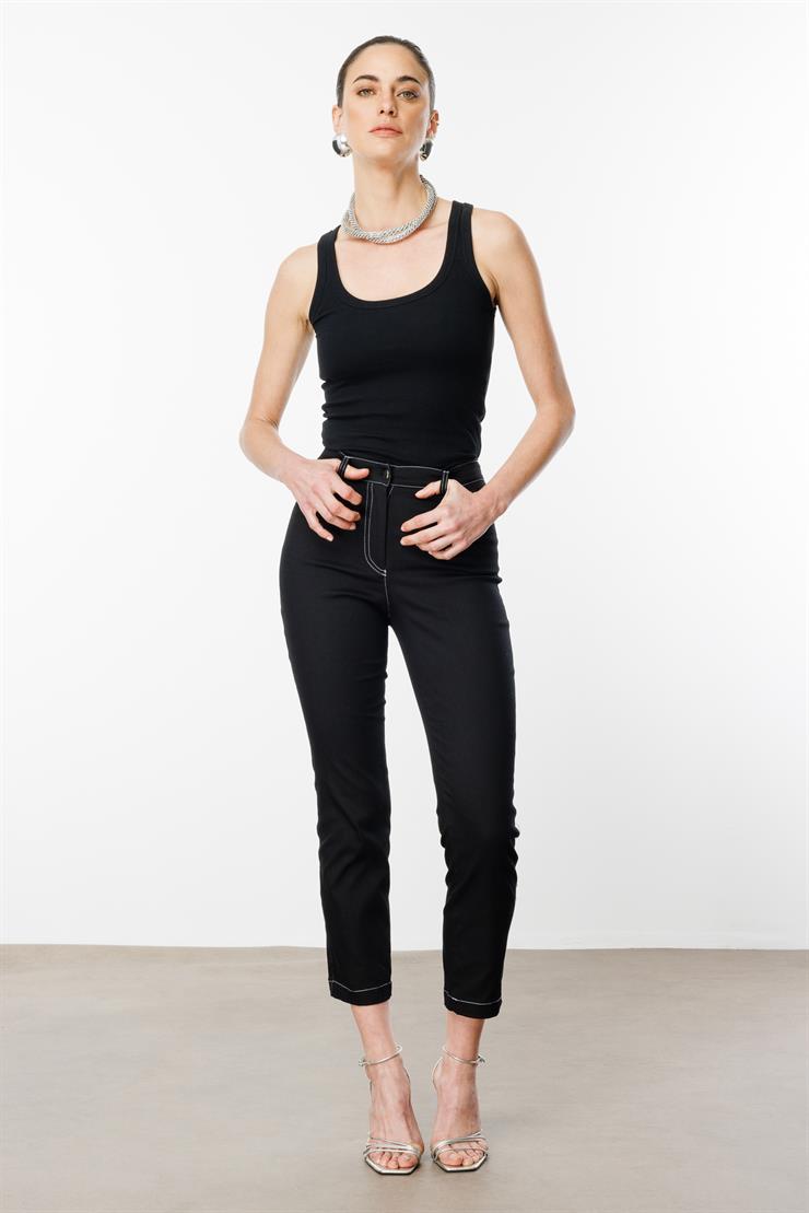 Modailgi  İç Kemeri Lastikli Spor Dikişli Bilek Boy Pantolon - 75202 Siyah