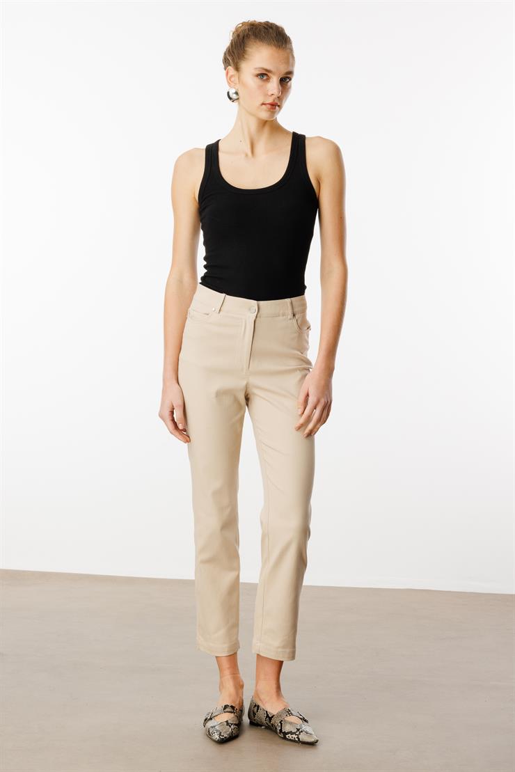 Modailgi  İç Kemeri Lastikli Spor Dikişli Bilek Boy Pantolon - 75202 Taş