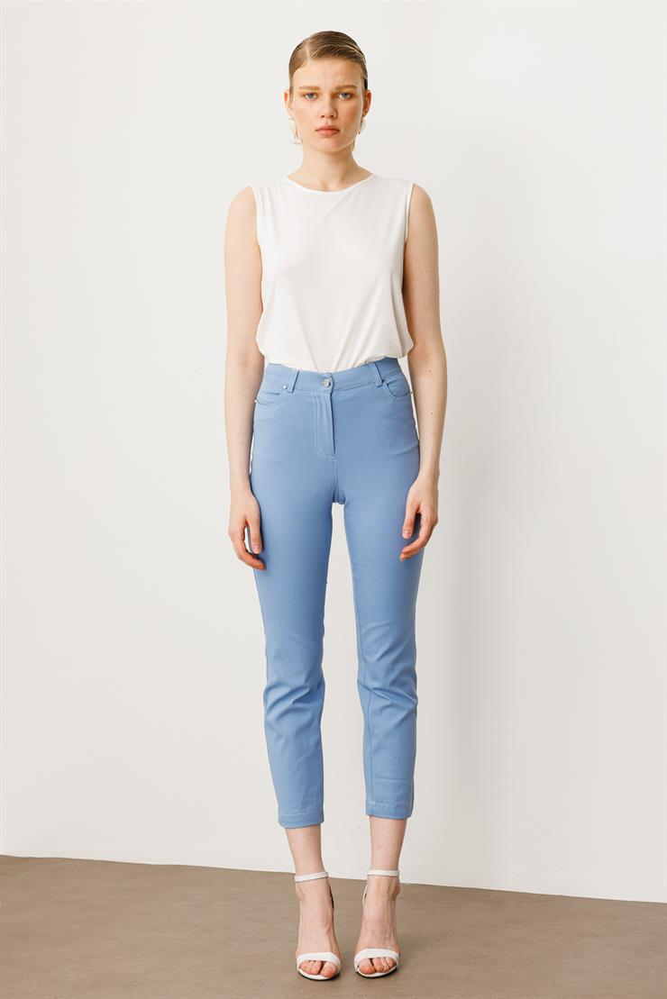 Modailgi  İç Kemeri Lastikli Spor Dikişli Bilek Boy Pantolon - 75202 Mavi