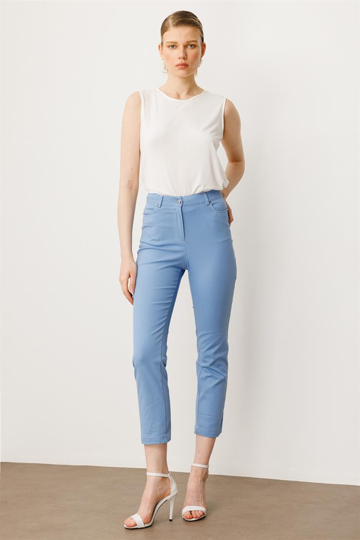 Modailgi  İç Kemeri Lastikli Spor Dikişli Bilek Boy Pantolon - 75202 Mavi