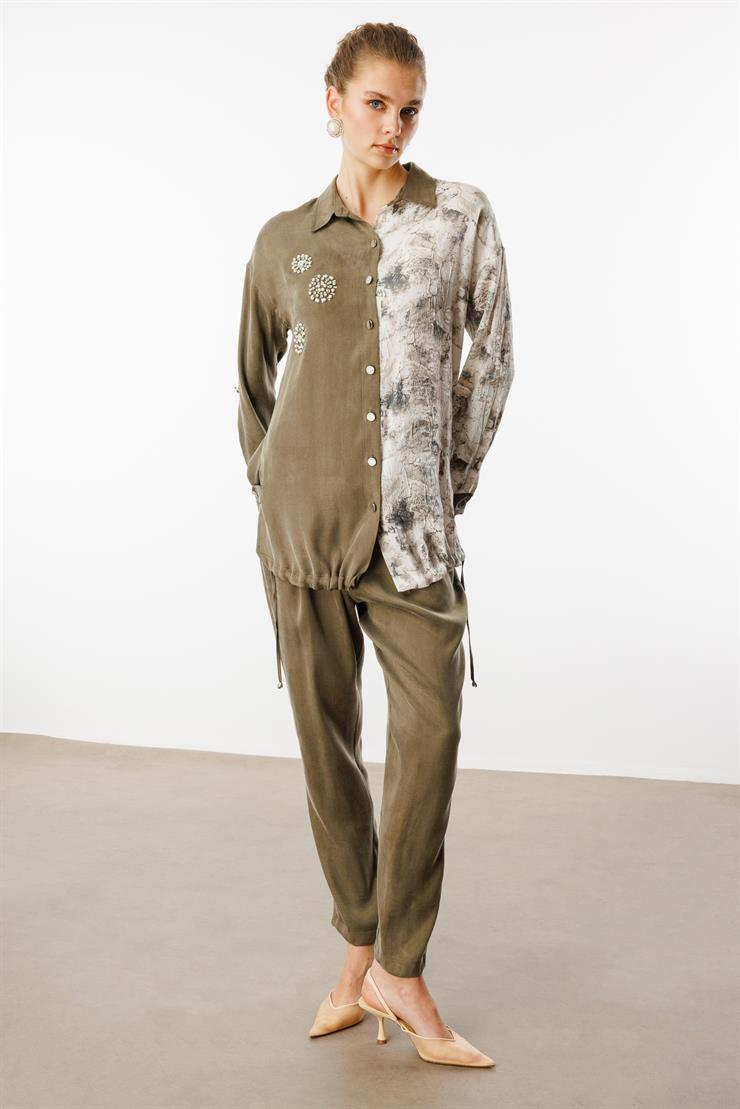 Modailgi  İnci İşlemeli Apolet ve Düz Kumaş Garni Detaylı Tunik Orijinal