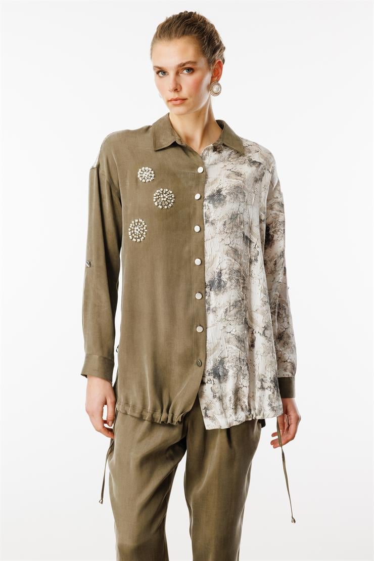 Modailgi  İnci İşlemeli Apolet ve Düz Kumaş Garni Detaylı Tunik Orijinal