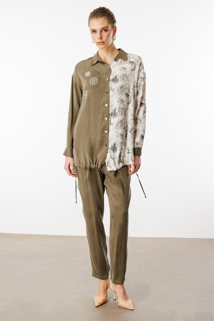 Modailgi  İnci İşlemeli Apolet ve Düz Kumaş Garni Detaylı Tunik Orijinal