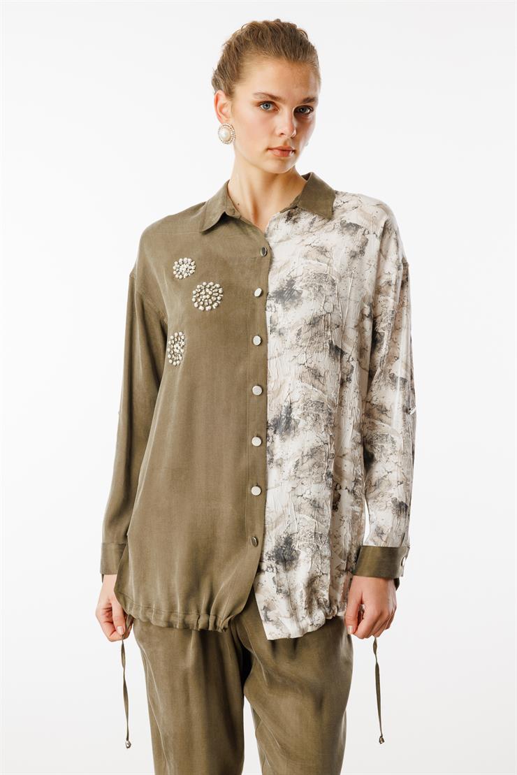 Modailgi  İnci İşlemeli Apolet ve Düz Kumaş Garni Detaylı Tunik Orijinal