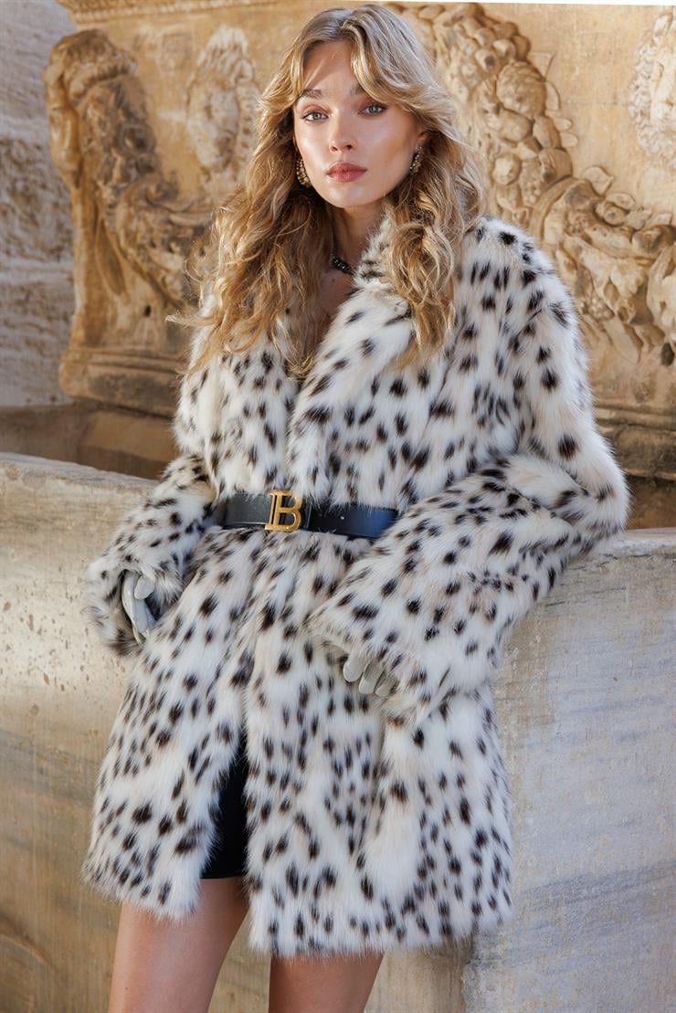 Modailgi  İngiliz Yaka Leopar Desen Alcantara Kaban Orijinal