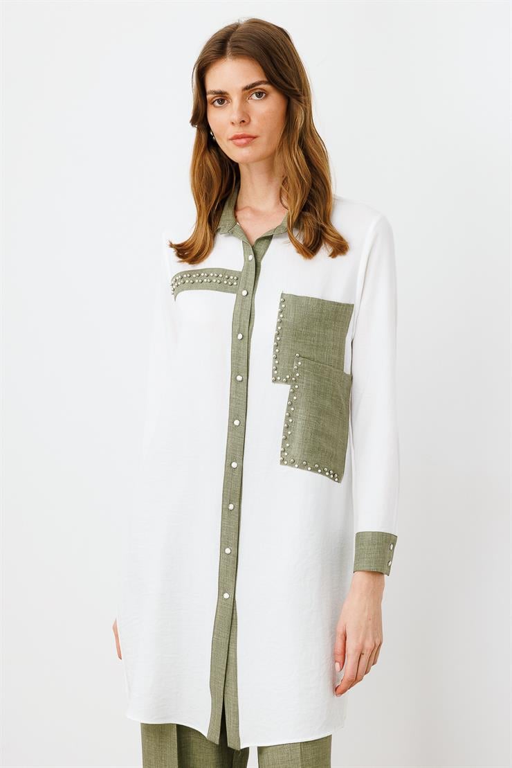 Modailgi  İşlemeli Uzun Tunik Ekru/Haki