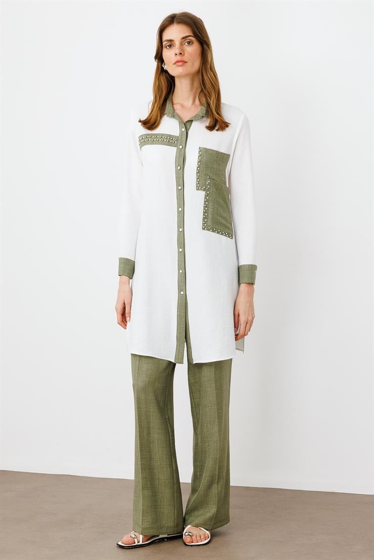 Modailgi  İşlemeli Uzun Tunik Ekru/Haki