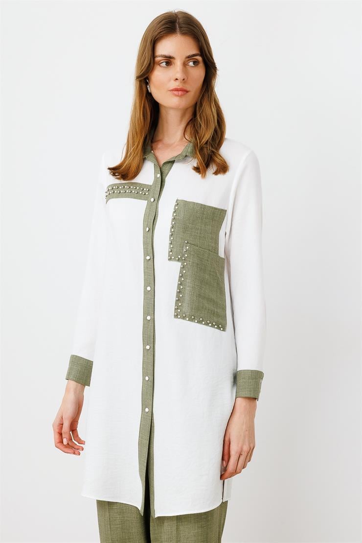 Modailgi  İşlemeli Uzun Tunik Ekru/Haki