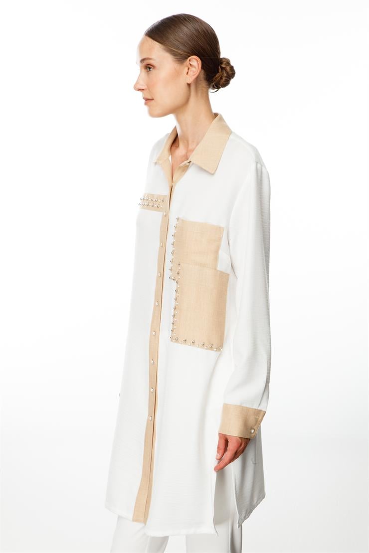 Modailgi  İşlemeli Uzun Tunik Ekru/Taş