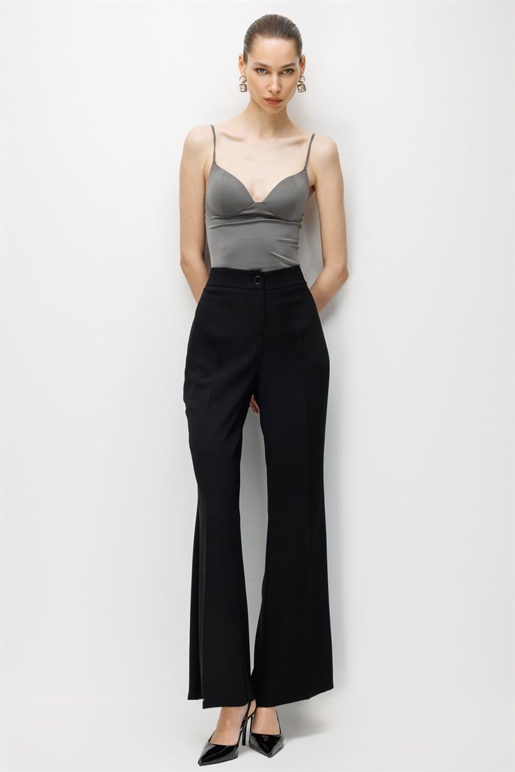 Modailgi  İspanyol Paça Dokuma Pantolon - 75005 Siyah