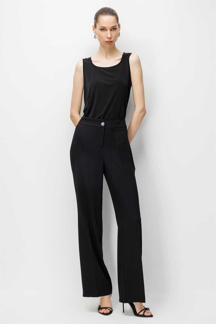 Modailgi  İspanyol Paça Krep Kumaş Pantolon - 75042 Siyah