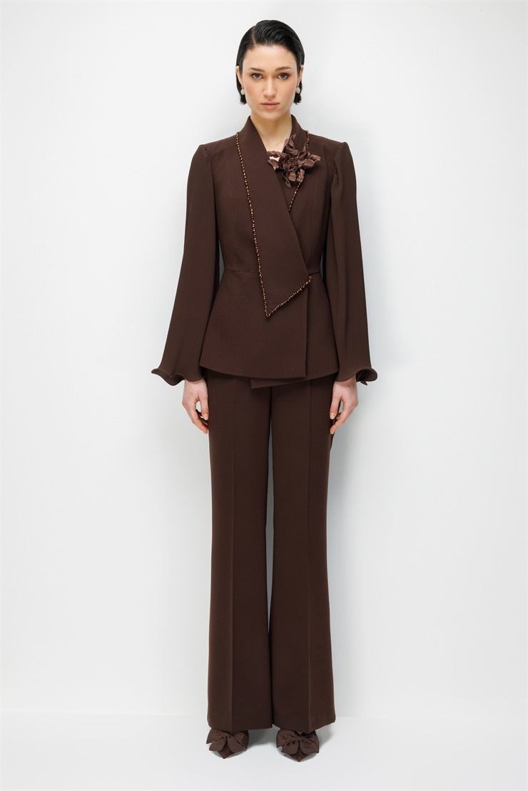 Modailgi  İspanyol Paça Krep Kumaş Pantolon - 75024 Kahve