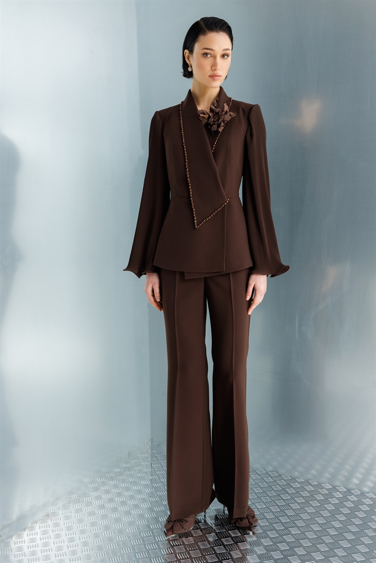 Modailgi  İspanyol Paça Krep Kumaş Pantolon - 75024 Kahve