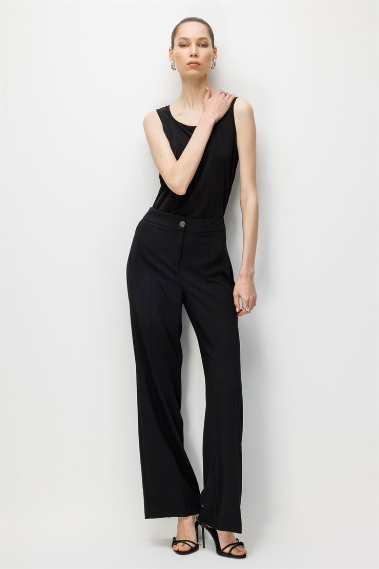 Modailgi  İspanyol Paça Krep Kumaş Pantolon - 75042 Siyah