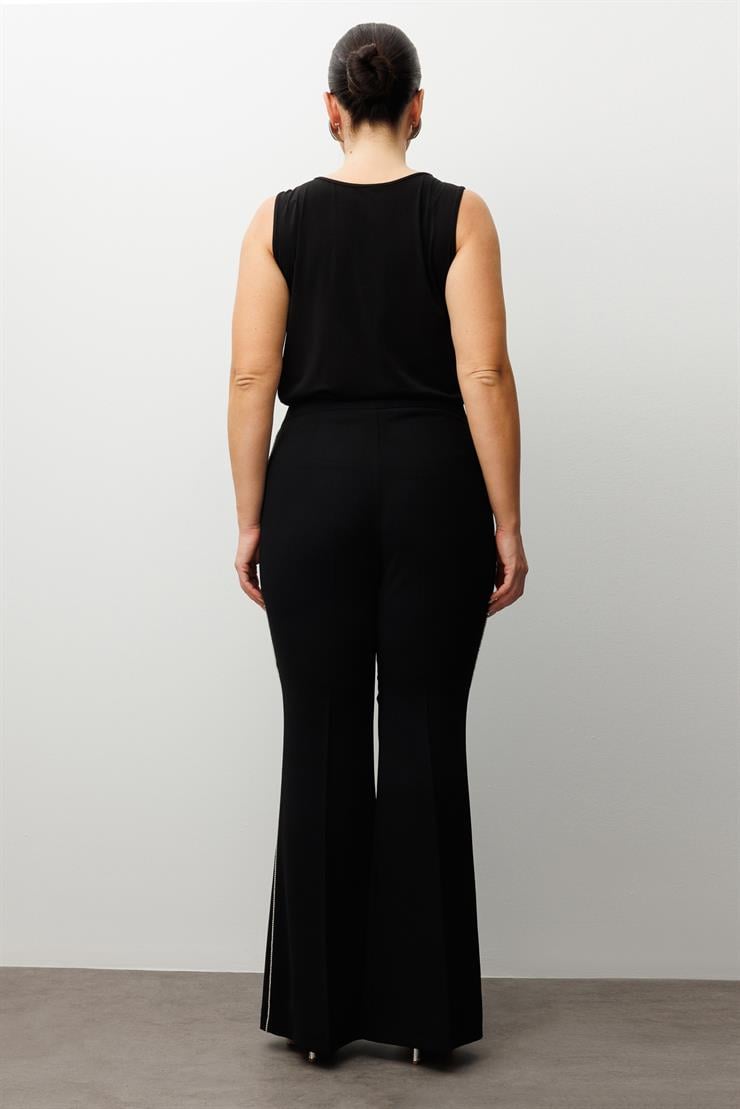 Modailgi  Yanı Şerit Taş Aksesuarlı Pantolon - 50007 Siyah