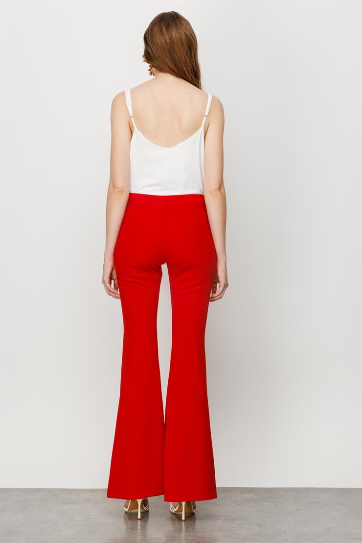 Modailgi  İspanyol Paça Örme Pantolon Kırmızı