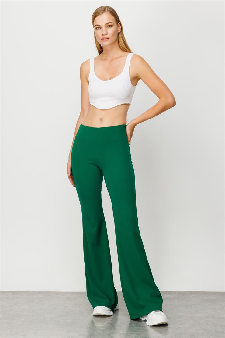 Modailgi  İspanyol Paça Örme Pantolon Yeşil