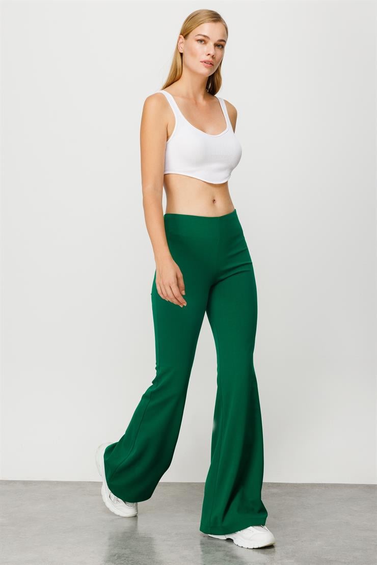 Modailgi  İspanyol Paça Örme Pantolon Yeşil