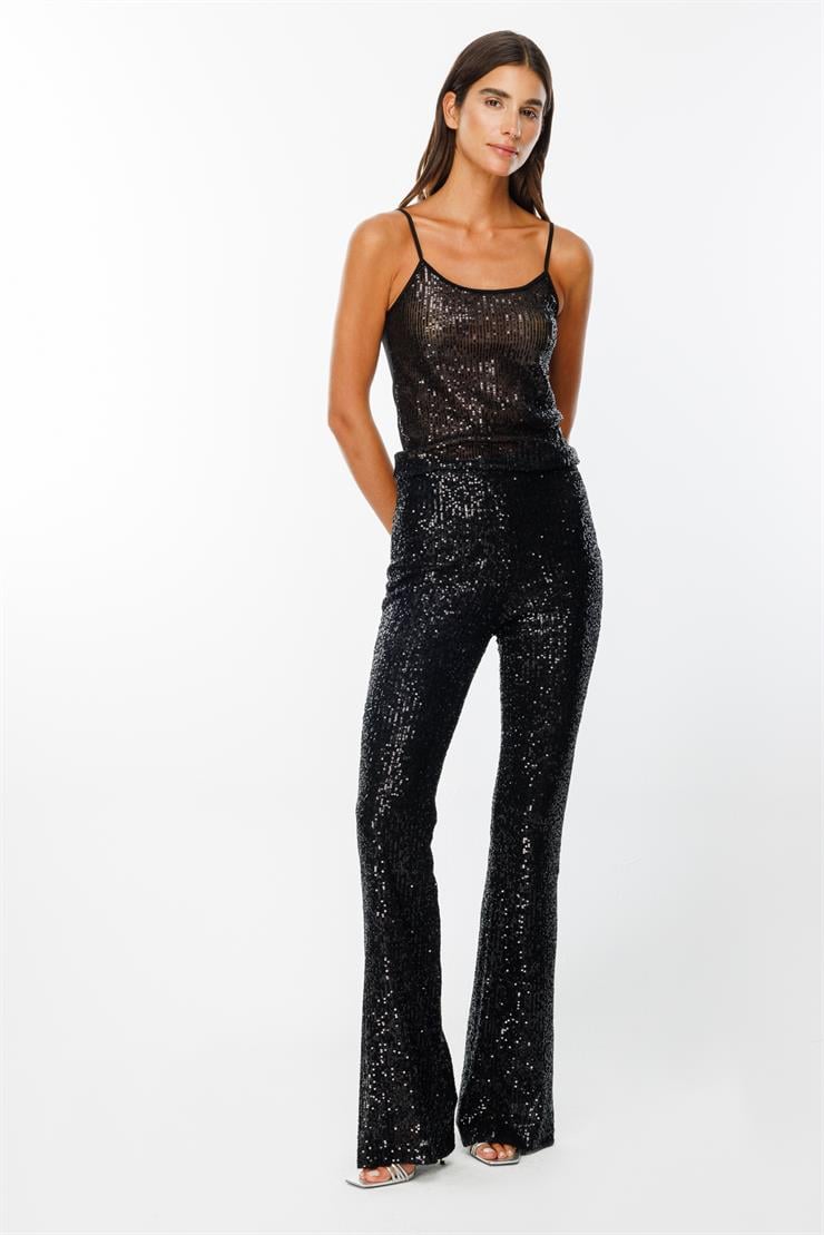 Modailgi  İspanyol Paça Payet Pantolon Siyah